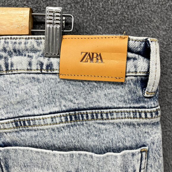 Zara Jeans Womens 10 High Rise Wide Leg Button Fly Raw Hem Light Wash Denim Flaw - Picture 16 of 16